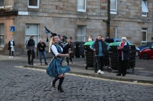 A bagpiper joining the Clap for Carers in Edinburgh. Source: expressandstar.com